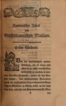 Brittisches Museum, nebst der Beschreibung des berühmten Naturalien u. Antiquitaeten-Cabinets des Hrn. Ritters Hans Sloane, zum Unterricht derer welche solches mit Nutzen besehen wollen : Aus dem Englischen nach der neuesten Ausgabe