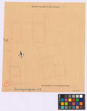 Lienzingen ([Landkreis Vaihingen]): Bauernhof. Lageplan mit. - Wohnhaus. - Schweine- und Hühnerstall. - Stall