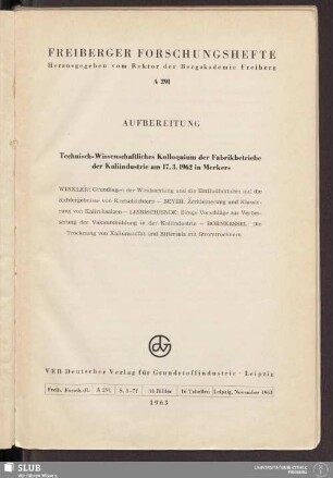 Technisch-wissenschaftliches Kolloquium der Fabrikbetriebe der Kaliindustrie am 17.3.1962 in Merkers