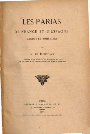 Les Parias de France et d'Espagne (Cagots et Bohémiens)