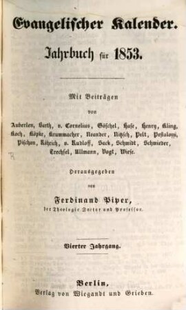 Evangelisches Jahrbuch : für ... 4, 4. 1853