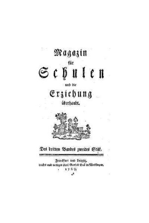 Titel des dritten Bandes zweites Stük