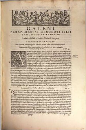 Galeni Opera. 1, Librorum Prima Classis Naturam Corporis Humani, hoc est elementa, temperaturas, ... foetuumq[ue] tractationes, complectens