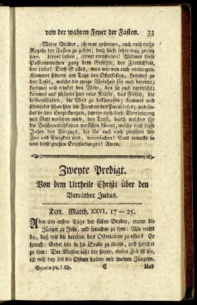 Zweyte Predigt. Von dem Urtheile Christi über den Verräther Judas.