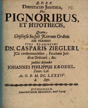 Disp. iur. de pignoribus et hypothecis