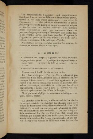15, C. - Le róle de l'or