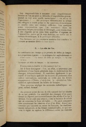 15, C. - Le róle de l'or