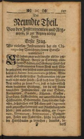 Neundte Theil. Von den Instrumenten und Artzneyen, so zur Artzney nöthig seynd.