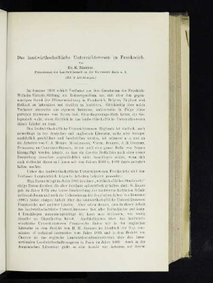 Das landwirthschaftliche Unterrichtswesen in Frankreich.