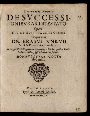 Disputatio Iuridica De Successionibus Ab Intestato