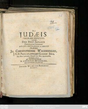 De Judæis Circularis Disputatio