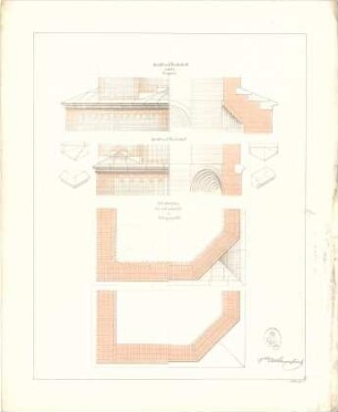 Thiersch, August ; Studienarbeiten - Fassade (Ansichten, Schnitte, Details, Schichtenpläne)