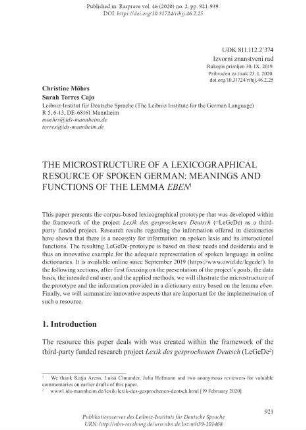 The microstructure of a lexicographical resource of spoken German: meanings and functions of the lemma eben