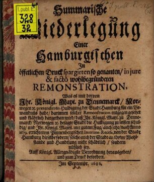Summarische Widerlegung einer Hamburgischen Remonstration