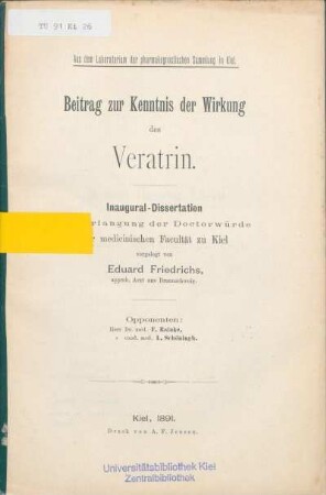 Beitrag zur Kenntnis der Wirkung des Veratrin