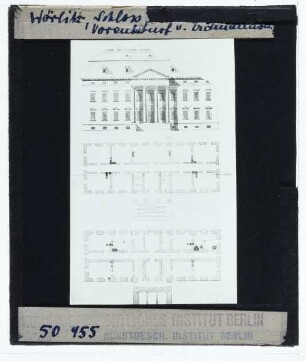 Wörlitz, Schloss,Erdmannsdorff, Entwurff für das Wörlitzer Schloss (Architekturzeichnung, Aufriss, Grundrisse) : Entwurf, Aufriss, Grundrisse, Zeichnung