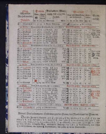 1799. Allgemeiner Reichskalender. Junius.