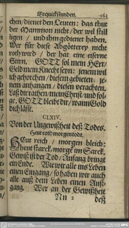 CLXIV. Von der Ungewißheit deß Todes