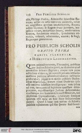 Pro Publicis Scholis. Oratio Prima. Habita Florentiae