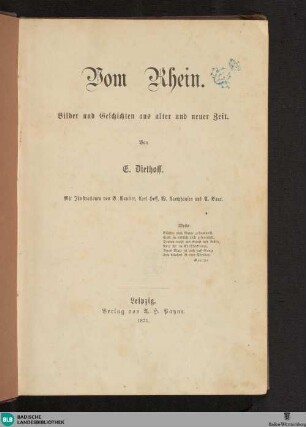 Vom Rhein : Bilder u. Geschichten aus alter u. neuer Zeit