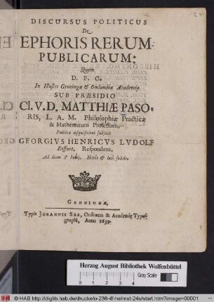 Discursus Politicus De Ephoris Rerum-Publicarum