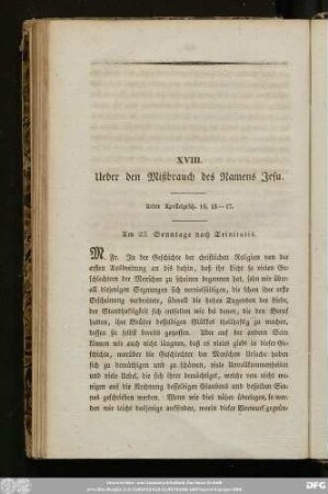 XVIII. Ueber den Mißbrauch des Namens Jesu.