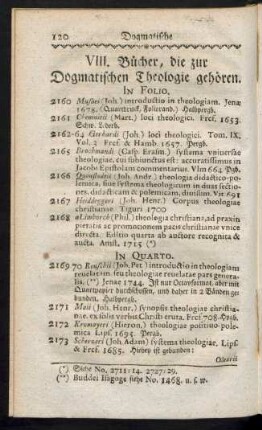 VIII. Bücher, die zur Dogmatischen Theologie gehören