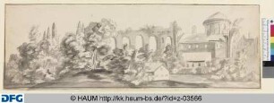Italienische Ansicht mit einer Kirche und den Ruinen eines Aquädukts