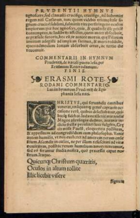 Erasmi Roterodami Commentariolus in hymnum Prudentii de Epiphania Iesu nati.