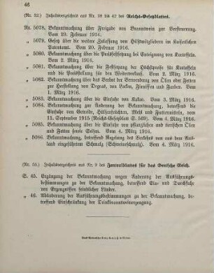 Nr. 53: Inhaltsverzeichnis aus Nr. 9 des Zentralblattes für das Deutsche Reich
