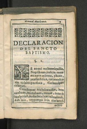 Declaración del Sancto Baptismo