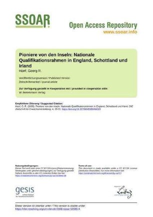 Pioniere von den Inseln: Nationale Qualifikationsrahmen in England, Schottland und Irland