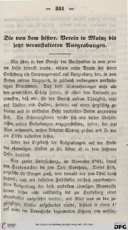 1: Die von dem hist. Verein in Mainz bis jetzt veranstalteten Ausgrabungen