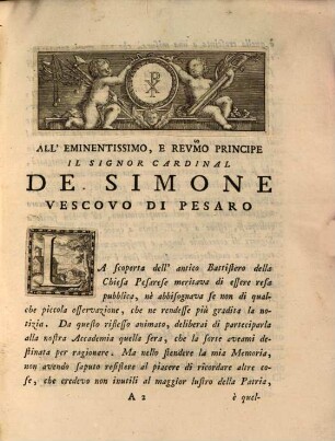 Dell'Antico Battisterio della S. chiesa Pesarese