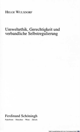 Umweltethik, Gerechtigkeit und verbandliche Selbstregulierung