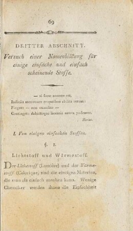 I. Von einigen einfachen Stoffen