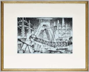 Lithografie "Schaufelradbagger vor Förderturm"