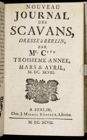 Mars & Avril, M. DC. XCVIII.