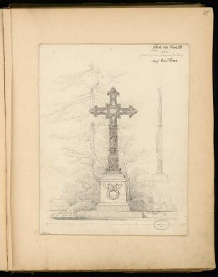 Grabkreuz Monatskonkurrenz Oktober 1876: Aufriss Vorderansicht, Seitenansicht; Maßstabsleiste
