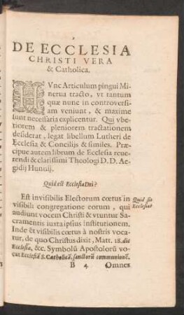 De Ecclesia Christi Vera & Catholica.