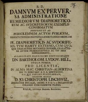 Damnum Ex Perversa Administratione Remediorum Diaphoreticorum Ac Sudoriferorum Exemplis Confirmatum
