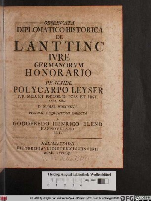 Observata Diplomatico-Historica De Lanttinc Ivre Germanorvm Honorario
