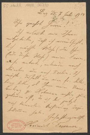Brief an B. Schott's Söhne : 07.07.1914