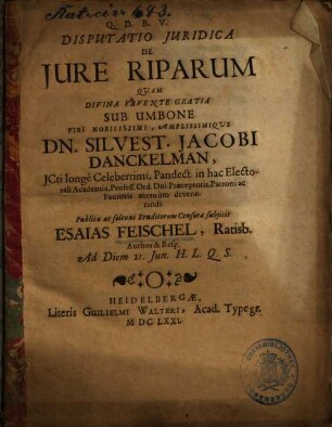 Disputatio Juridica De Jure Riparum