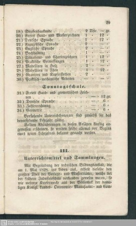 III. Unterrichtsmittel und Sammlungen