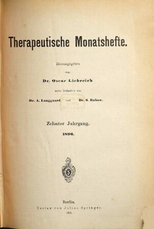 Therapeutische Monatshefte. 10. 1896