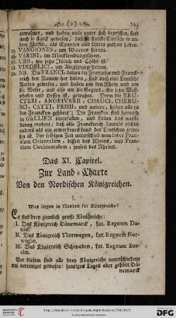 Das XI. Capitel: Zur Land = Charte von den Nordischen Königreichen