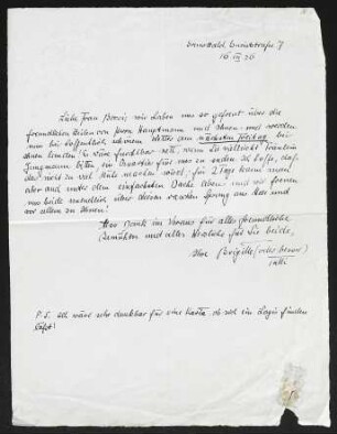 Brief von Brigitte Bermann Fischer an Margarete Hauptmann