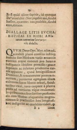 Diallage Litis Eucharisticae Ex Hiobi Amicorum contentione ... deducta.