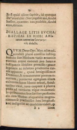 Diallage Litis Eucharisticae Ex Hiobi Amicorum contentione ... deducta.